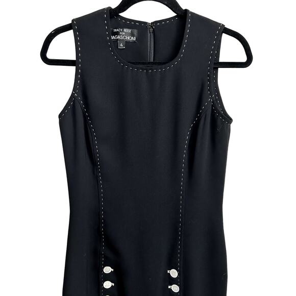 Vtg Magaschoni Tracy Reese Pearl Button Dress 4 90s Coquette LBD Designer - Picture 2 of 9